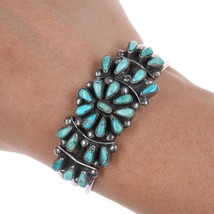 5.5&quot; 1940&#39;s Zuni silver and natural turquoise cluster cuff bracelet - $490.05