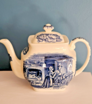 Staffordshire Liberty Blue Tea Pot Historic Colonial Scenes Minute Men England - £65.88 GBP