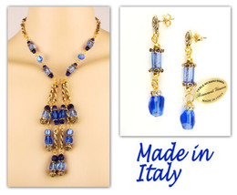 Authentic Italian Made Venetian Murano Glass Jewelry Set: Necklace &amp; Earrings - £162.85 GBP