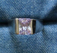 Elegant Vintage Mid Century Modern Lavender Rhinestone Silver-tone Ring ... - $12.95