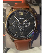 AUTHENTIC FOSSIL FLYNN GOLD BLACK BROWN LEATHER CHRONOGRAPH BQ2261 MEN WATCH NEW - £58.57 GBP