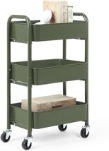 Industrial-Style Rolling Utility Cart - Compact 3-Tier Metal Storage Org... - $102.91