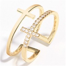 2021 korean style  Tibetan sliver double cross finger rings gold wide big jesus  - £7.48 GBP