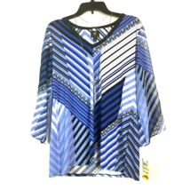 JM Collection Womens XXL Deco Lines Blue Printed V Neck Top NWT BN52 - £20.44 GBP