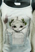 Last Leaves Fairy with Large Eyes Hand Dyed Beige Spaghetti Strap Shirt ... - £13.29 GBP