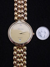 Ladies Wrist Watch Simon Chang Faux Diamond Real Gold Plate Swiss 7 Jewel - $129.95