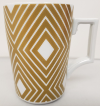 Starbucks Rosanna Coffee Mug Gold White Diamond Argyle Square Handle 12 Oz. 2013 - £14.90 GBP