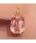 4Ct Pink Sapphire and Baguette Diamond Pendant in 14k Yellow Gold Finish - £86.49 GBP