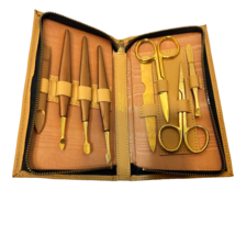 Vintage Sheffield England Gold Tone Cuticle Set Gold Leather Zip Case 8 ... - £19.67 GBP