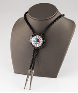 Sterling Silver Navajo Lapidary Inlay Sun Bolo Tie Braided Leather - €334,96 EUR
