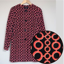 NINE WEST Jacket Women’s 2 Trench Black Orange Geometric Chain Button Front - £46.71 GBP