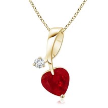 Authenticity Guarantee 
Heart-Shaped Ruby Ribbon Pendant with Diamond in 14K ... - £1,618.31 GBP