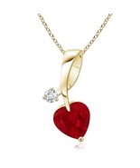 Authenticity Guarantee 
Heart-Shaped Ruby Ribbon Pendant with Diamond in... - £1,632.49 GBP