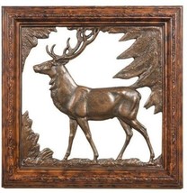Plaque MOUNTAIN Lodge Stag Silhouette Deer Resin Framed Hand-Cast Hand-Painted - £223.74 GBP