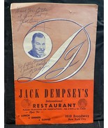 Jack Dempsey Autographed Restaurant Menu SIGNED TWICE HEAVYWEIGHT CHAMP JSA COA - $186.64