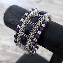 Vintage Wrap Bracelet Purple &amp; Silver Tone Statement Bracelet - $17.99