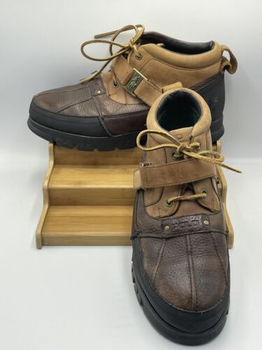 Polo Ralph Lauren Hardy 11 Brown Black Leather Ankle Boots Men's 10D EUC - £22.22 GBP
