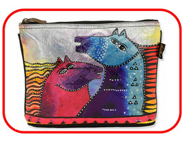 Laurel Burch Rainbow Mares ~ #8072 Foiled Canvas 10&quot;x2&quot;x7&quot; Cosmetic Bag ~ - £8.03 GBP