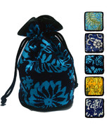 Malaysia Batik Wristlet Drawstring Bag Pouch Purse Blue Yellow Tie Dye Floral - $9.99