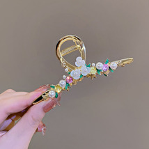 Large Gold Hair Claw with Pearl and Acrylic Flower - £5.10 GBP