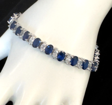 Charles Winston Tennis Bracelet Sterling Silver Blue Brilliant Cubic Zirconias - £65.18 GBP