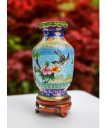 Vintage Chinese Enameled Cloisonné Vase On Wooden Stand | Ethnic Home De... - $2,736.63 MXN