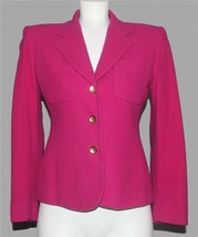 VTG Liz Clairborne Fuchsia Pink Chest Pockets Fitted Lined Wool Blazer W... - $28.99