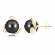 ANGARA Tahitian Pearl Flower Stud Earrings 14K Solid Gold (AA, 10mm) - $647.10