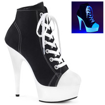 PLEASER 6&quot; Heel Lace Up Platform Blacklight Reactive Black Canvas Sneake... - £68.11 GBP