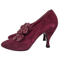 80s Deco VTG Sacha London Heroic Bordeaux Suede Pump Leather Applique 7.5  - $87.32