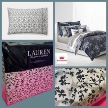 Ralph Lauren EVA Leaf Floral White Grey Cotton QUEEN Fitted Sheet Shams 4p Set - £63.30 GBP