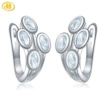 Natural Aquamarine Hoop Earrings Natural Gemstone 1.65 Carats Sterling Silver Fi - £52.19 GBP