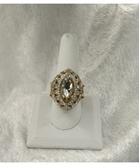 Golden Topaz Color &amp; White CZs Marquise Cut Gold Tone Ring Adjustable Si... - $337.25 MXN