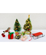 Dollhouse Two Decorated Christmas Trees and Presents, Horse Pull Toy, Sled - $68.31