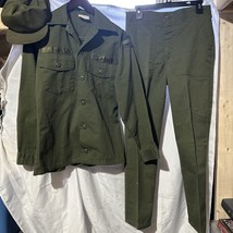 Vintage Vietnam Era US Army OG-107 Long Sleeve Shirt Type 3 w/ Pants &amp; Hat NAMED - £93.86 GBP