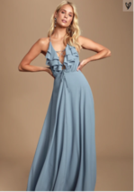 Lulus Meridith Slate Blue Ruffled Lace-Up Maxi Dress, Size Medium - £45.44 GBP