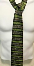 Geoffrey Beene Mens Necktie Neck Tie Green Tan Gray Striped - £11.07 GBP