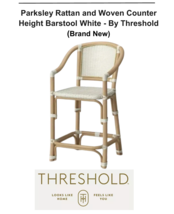 Parksley Rattan and Woven Counter Height Barstool White By Threshold (Brand New) - £84.77 GBP