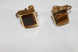 Miriam Haskell Square Screwback Tiger Eye Earrings Gold Tone Metal 1/2 Inch - $90.00