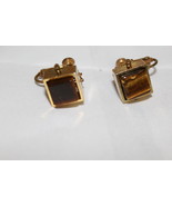 Miriam Haskell Square Screwback Tiger Eye Earrings Gold Tone Metal 1/2 Inch - $90.00