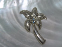 Vintage Small Silvertone Palm Tree with Two Light Blue RHinestones Pin Brooch –  - £6.84 GBP
