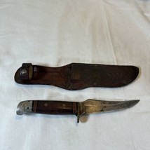 Vtg. Western U.S.A. W39 Hunting, Skinning Fixed Blade Knife &amp; Leather Sheath - £34.91 GBP