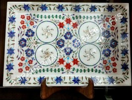 12&quot;x8&quot; White Marble Beautiful Serving Tray Marquetry Inlaid Kitchen Decor E1097 - £255.28 GBP