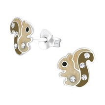 Squirrel 925 Silver Stud Earrings with Crystals - £11.23 GBP