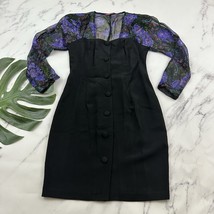 Hearts Womens Vintage 90s Mini Dress Size S Black Purple Sheer Puff Sleeve - $35.63