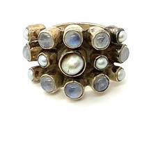 Vintage Sterling Silver Signed 925 Nicky Butler Moonstone and Pearl Ring 7 1/2 - £51.43 GBP