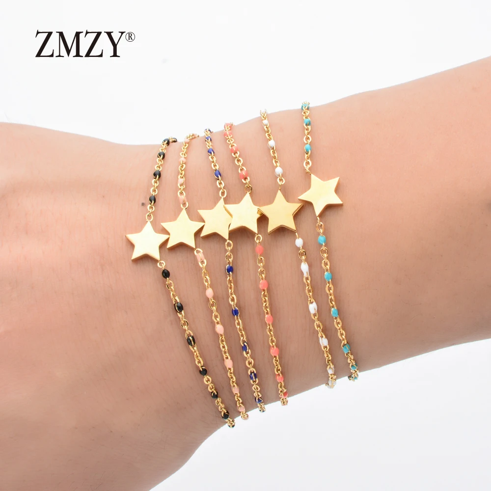 6pcs/lots Mixed Color Boho Star Charm Bracelet Gold Color Link Chain Jewelry Sta - £31.17 GBP