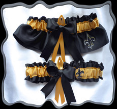 New Orleans SAINTS Black Satin Ribbon Wedding Garter Set  - £19.98 GBP
