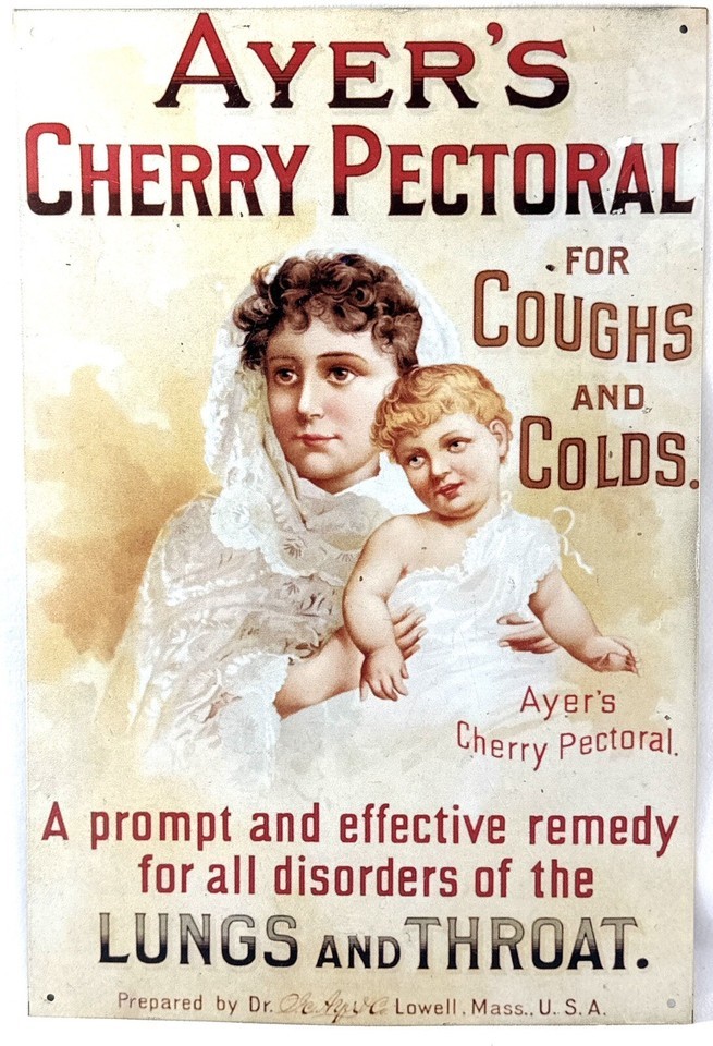 Ayer’s Cherry Pectoral Metal Vintage Advertising Sign 10x16” 1993 - $6.73
