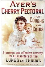 Ayer’s Cherry Pectoral Metal Vintage Advertising Sign 10x16” 1993 - $6.73